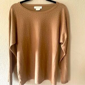 Cocobleu woman's brown rhinestone sweater top size XL brown pullover lightweight